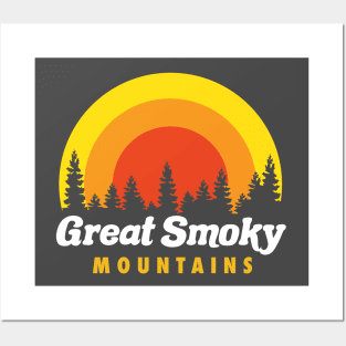 Great Smoky Mountains Retro Trees Sunset Posters and Art